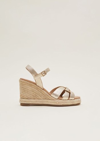 Phase Eight Leather Wedge Espadrilles Heels Gold Canada | YQMVGO-458